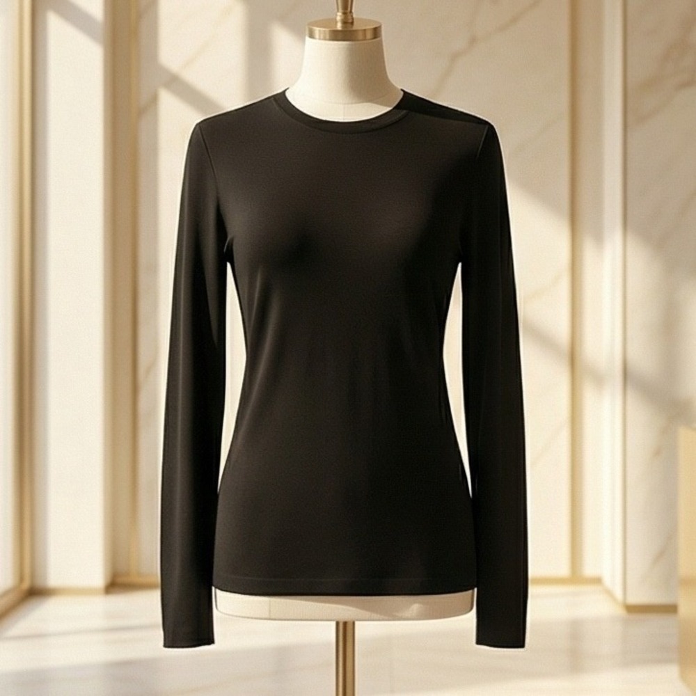 Halogen Womens XS Black Long Sleeve Crew Neck Stretch Basic Top NWOT‎